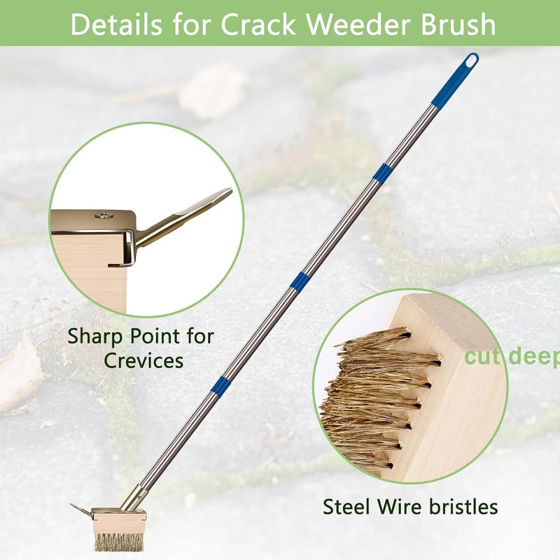 mcwdoit Crack Weeder Tool, Crevice Weeding Moss Brush with 2 Heads&Scraping Hook, A Hand Puller Tool, Moss Remover with Steel Handle for Cleaning Paving Joint Paver Sidewalk Patio Stone Driveway Deck - Image 4